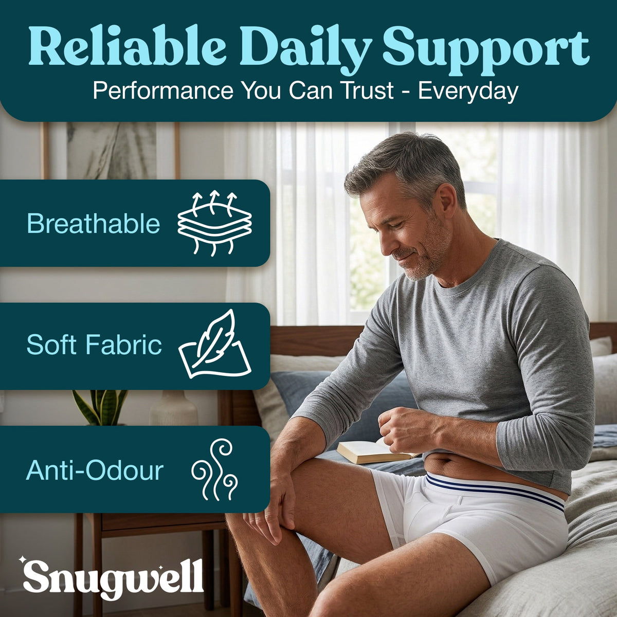 Snugwell Men’s Incontinence Washable Underwear – Mesh Pocket Briefs