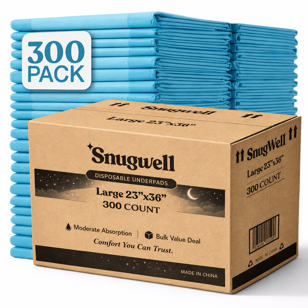 Snugwell 23" x 36" Disposable Underpads – 300 Count, Bed Pads