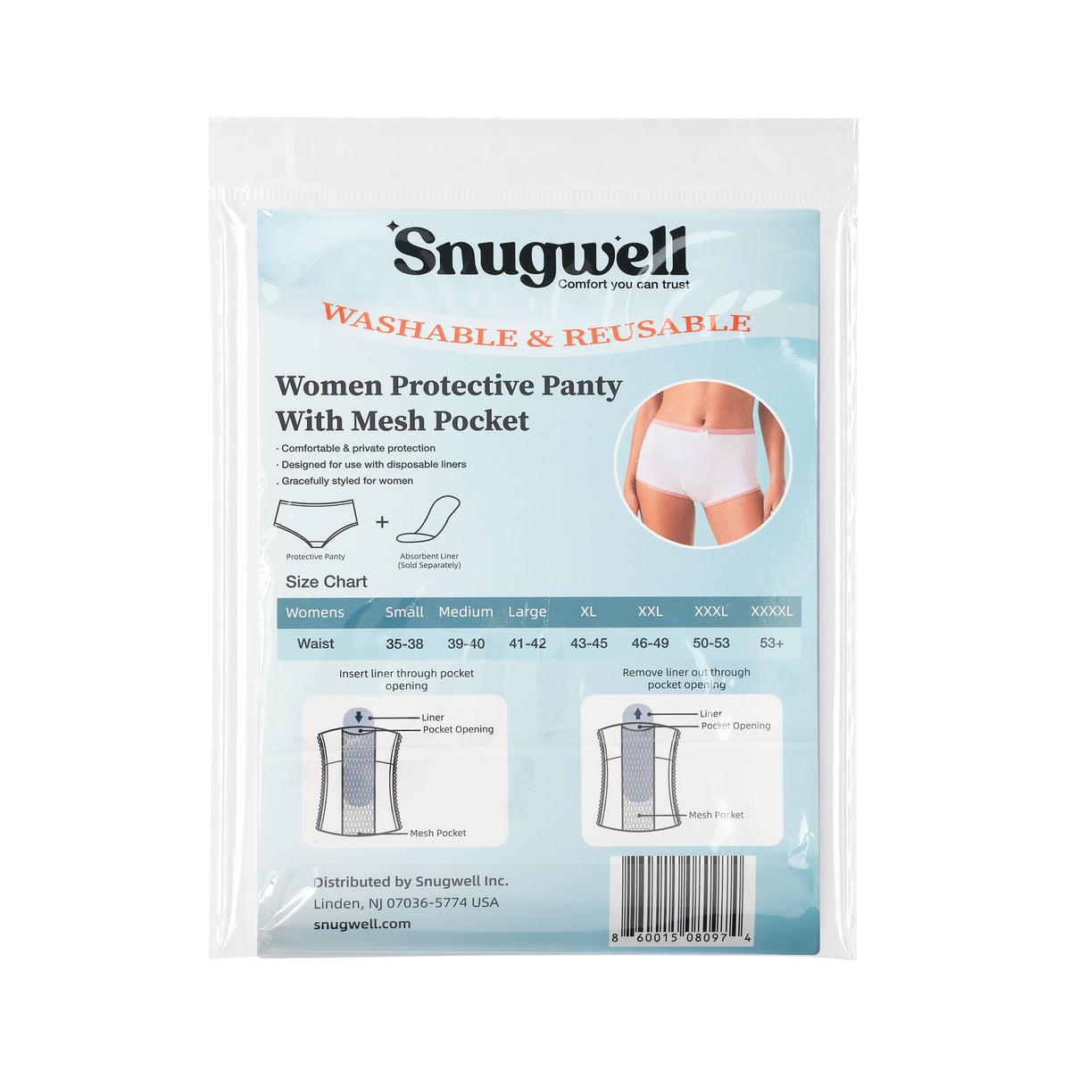 Snugwell Women's Incontinence Washable Underwear – Mesh Pocket Panty