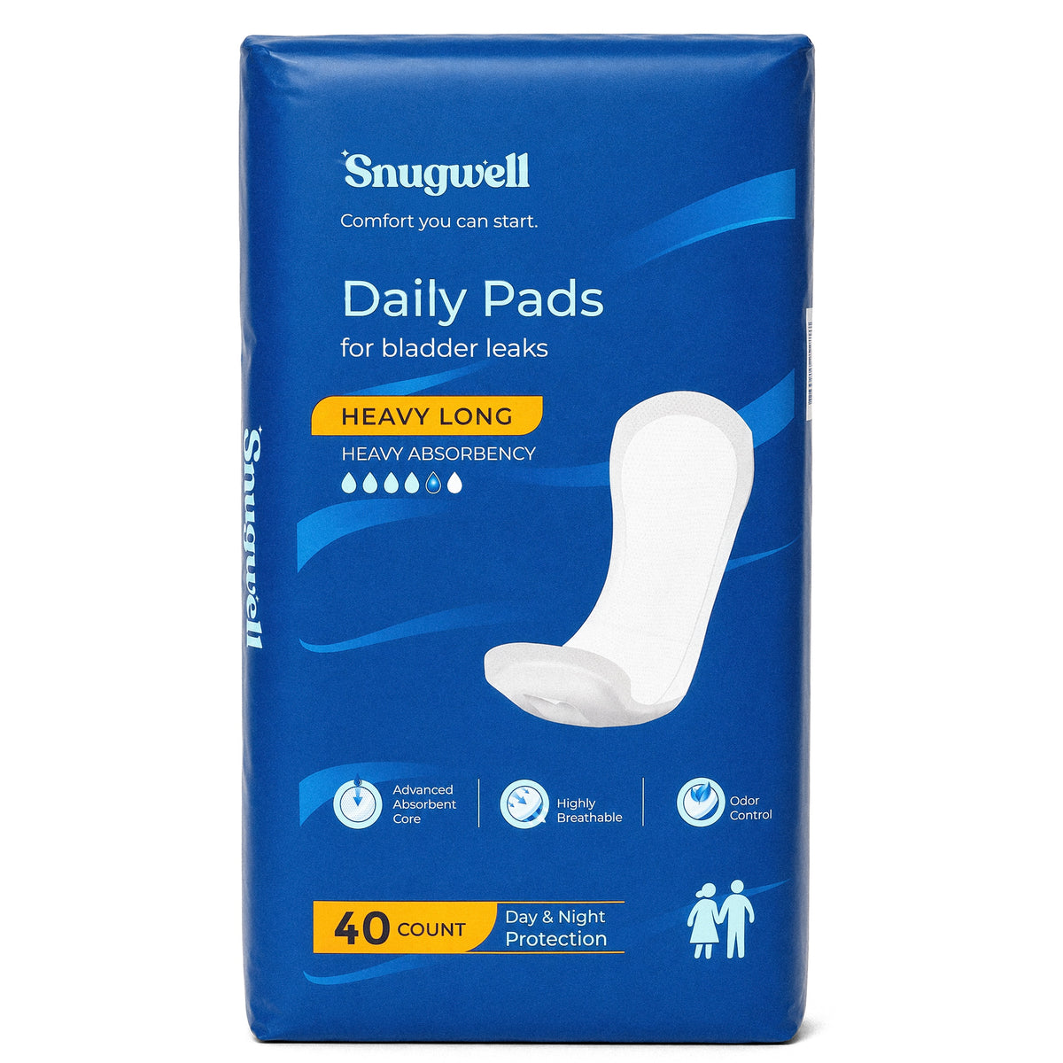 Snugwell Daily Pads Long for Bladder Leaks – Heavy Absorbency, 13”