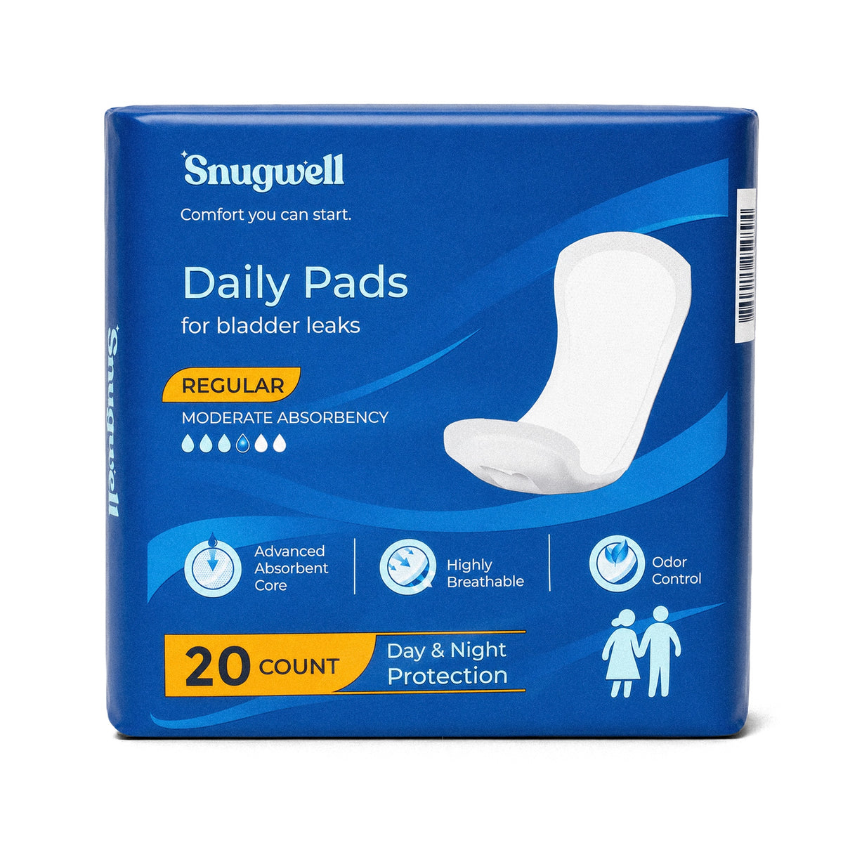 Snugwell Daily Pads for Bladder Leaks – Moderate Absorbency, 9.25"