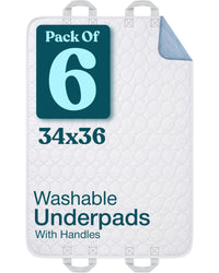 Snugwell Reusable Absorbent Positioning Bed Pads with Handles, Washable Underpads, 6 Count, 34" x 36"