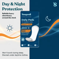 Snugwell Daily Pads Long for Bladder Leaks – Heavy Absorbency, 13”