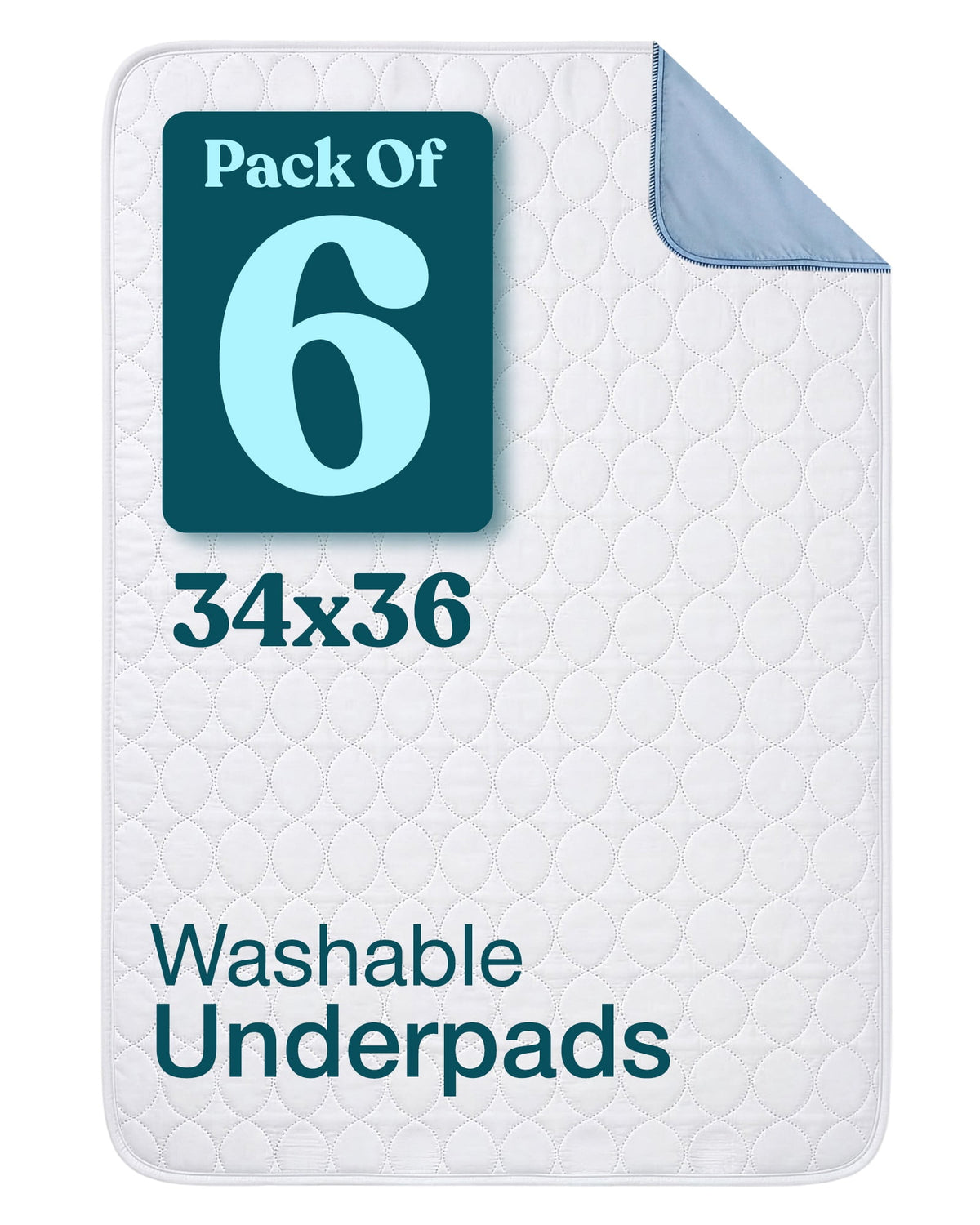 Snugwell Reusable Absorbent Washable Underpads, 6 Count, 34" x 36"